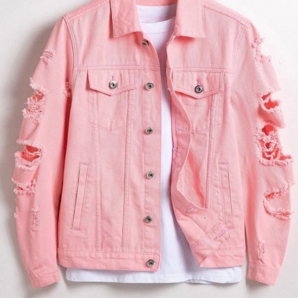 Pink Mens Denim Jacket - Picture 2 of 7